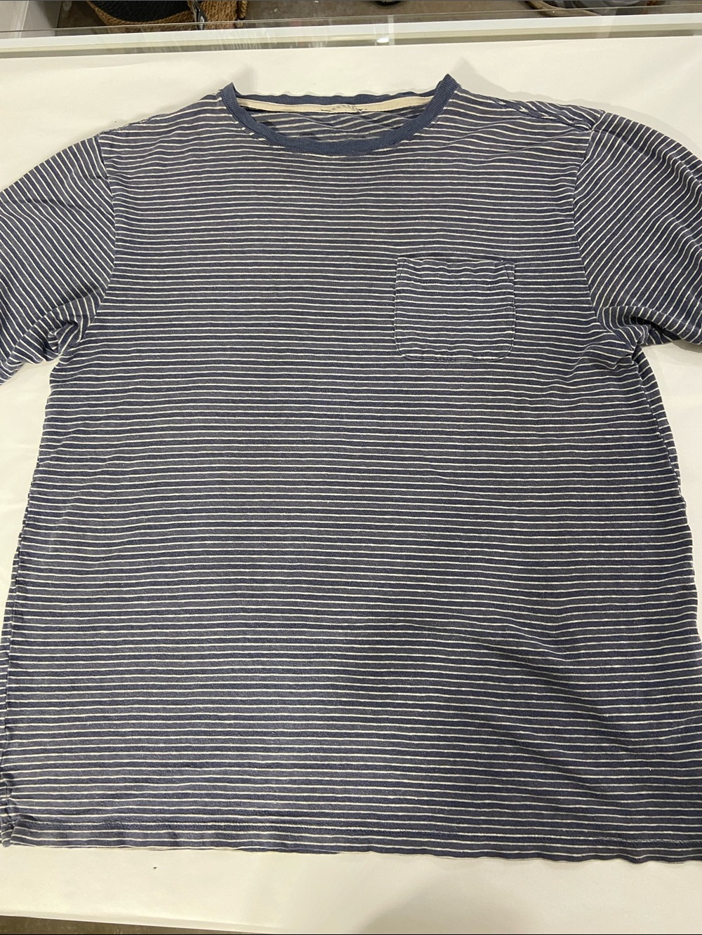 Patagonia Blue and White Striped Short-Sleeve Pocket Tee